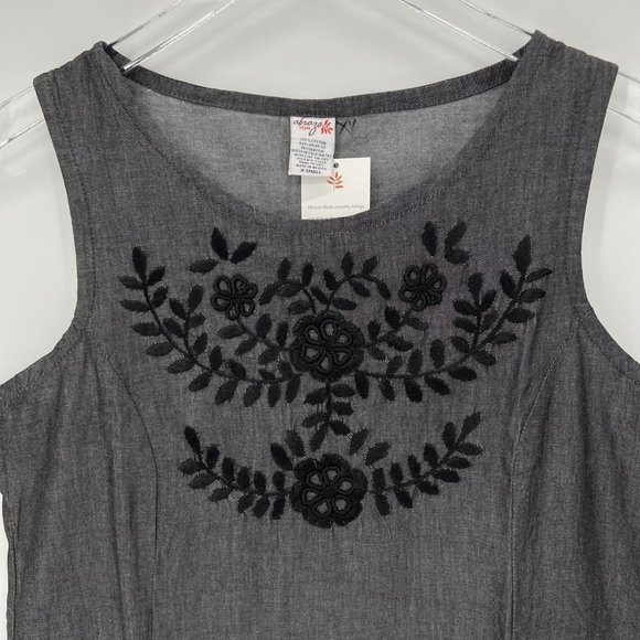 Abrazo Style Handmade 100% Cotton Floral Embroidered Size XS Shift Dress Gray - Picture 3 of 8